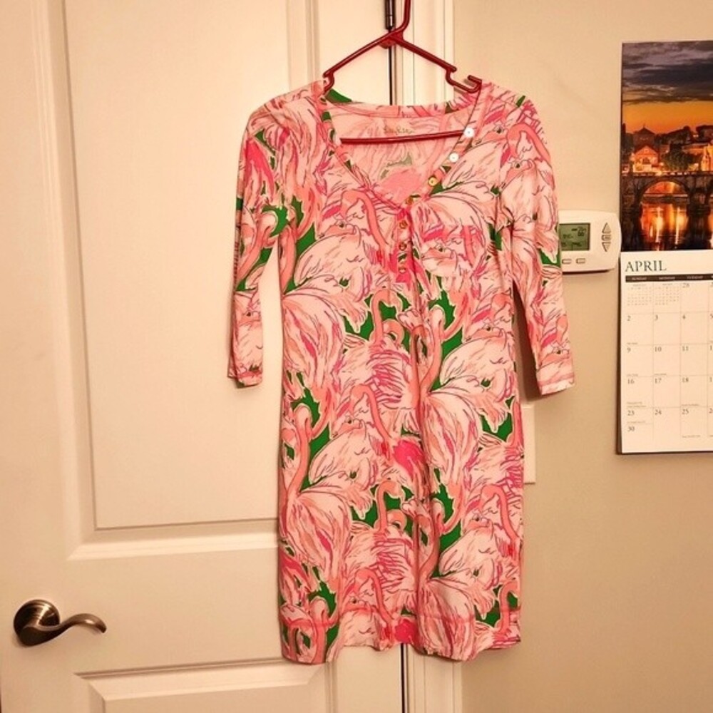 Lilly Pulitzer Palmetto "Pink Colony" Pink & Green Flamingo Dress Size XXS